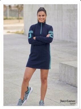 Juicy Couture Navy Mini Dress with Teal Trim Half-Zip
